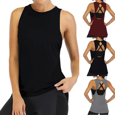 Canottiera da donna Activewear sexy con apertura sul retro, maglietta da yoga, allenamento, palestra, sport, canottiere