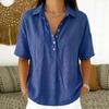Women's Linen Blend Shirt Casual Short Sleeve Button-Down Loose Fit Blouse Tops