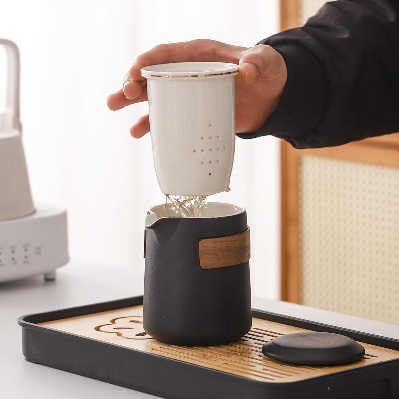 Compact Ceramic Travel Tea Set: 1 Teapot + 6 Cups for Camping or Business Gifts