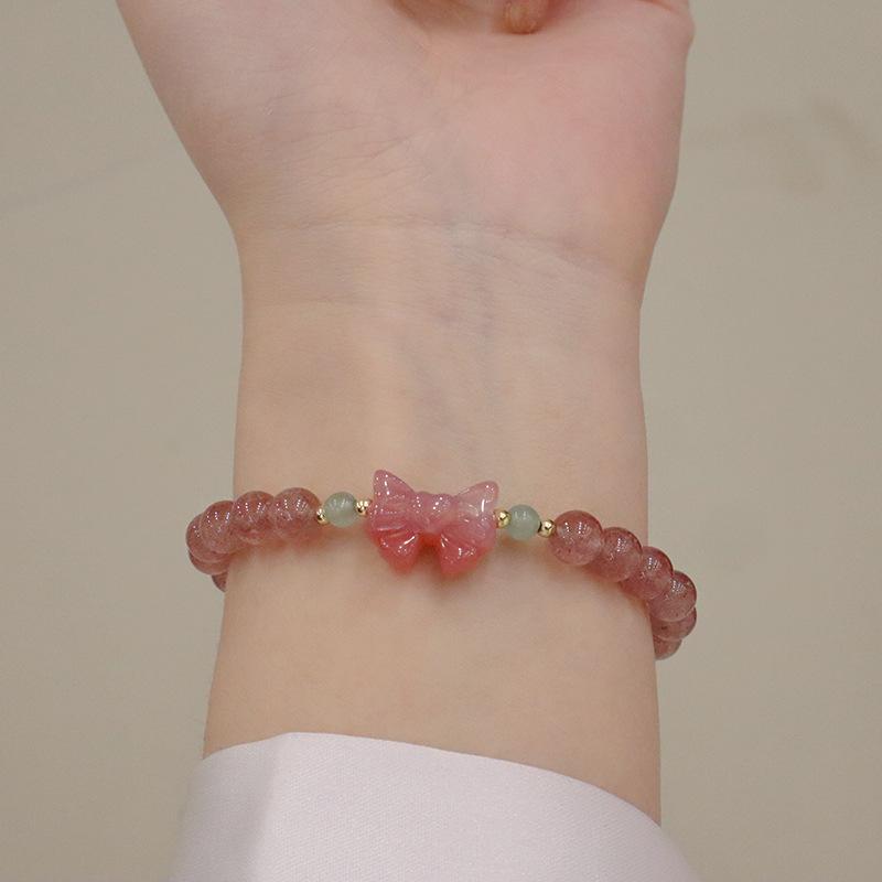 Natural Strawberry Crystal Bracelet Bangles Women Fashion Jewelry Accessories Gift