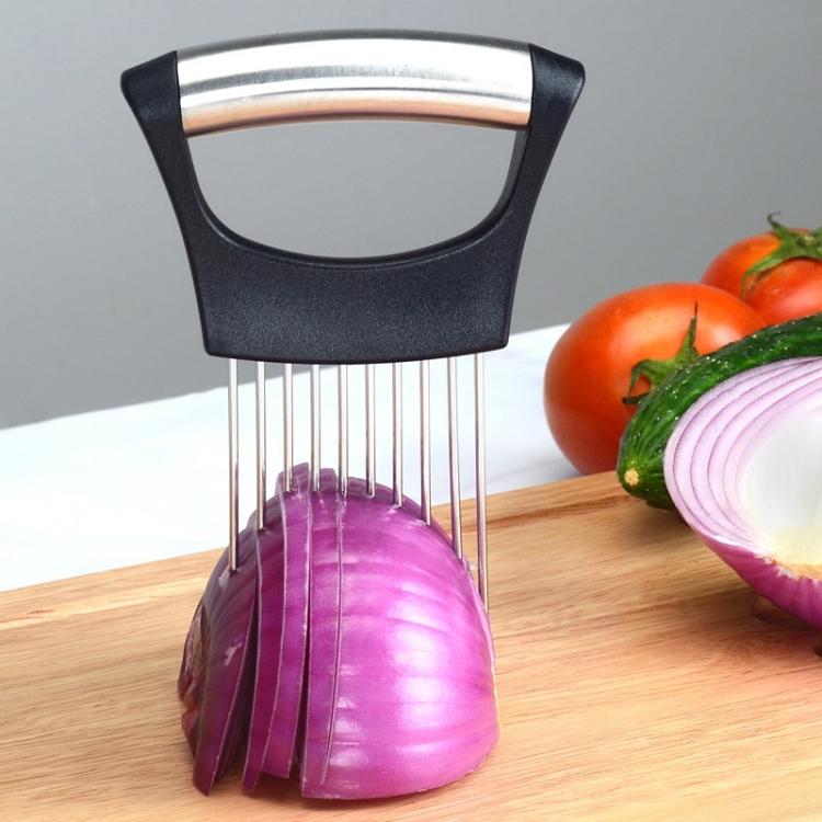 LsCook 304 Stainless Steel Onion Fork Holder Pin Kitchen Vegetable Slicing Aid Black Silver