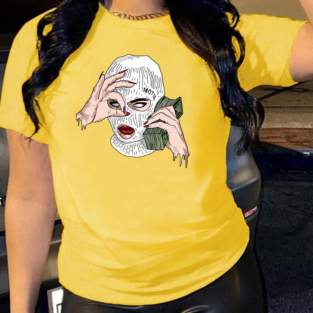 Spoof US Dollars Cotton T-Shirt Short Sleeve Round Neck Women 2d Print Tops