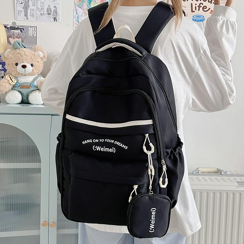 

Рюкзак большой вместимости Новый школьный рюкзак для учеников средней и старшей школы Простой универсальный рюкзак высокой ценности Студенческий школьный рюкзак чёрный