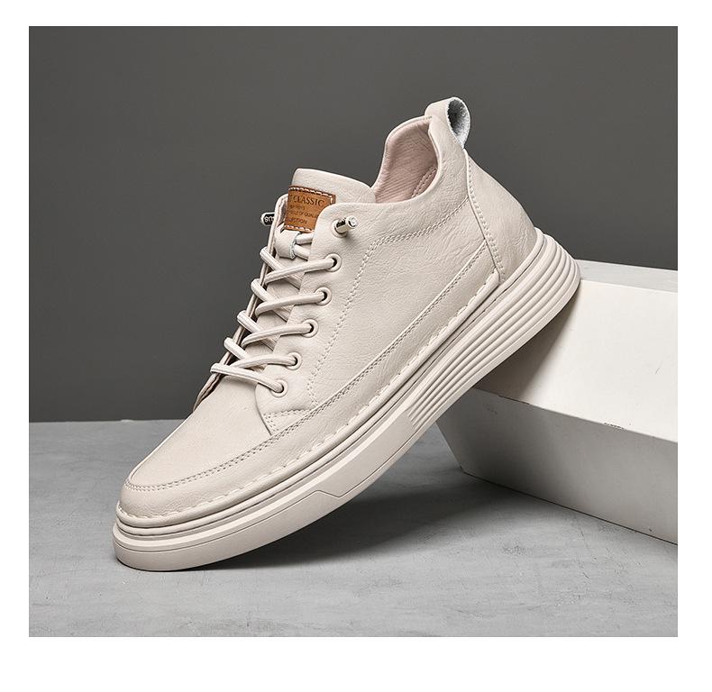 Zapatillas de Hombre de Piel de Vaca con Suela Gruesa: Zapatos de Moda de Caña Baja, Casuales Británicos de Cuero, Talla Grande, que Aumentan la Altura