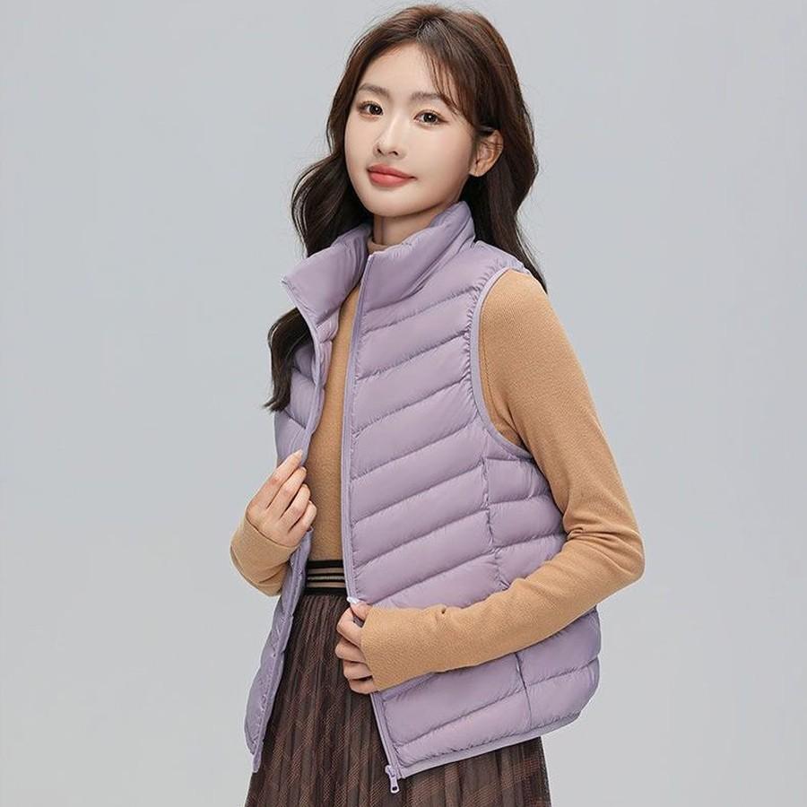 Women's Wool Puffer Vest with Stand Collar for Winter Cold Weather