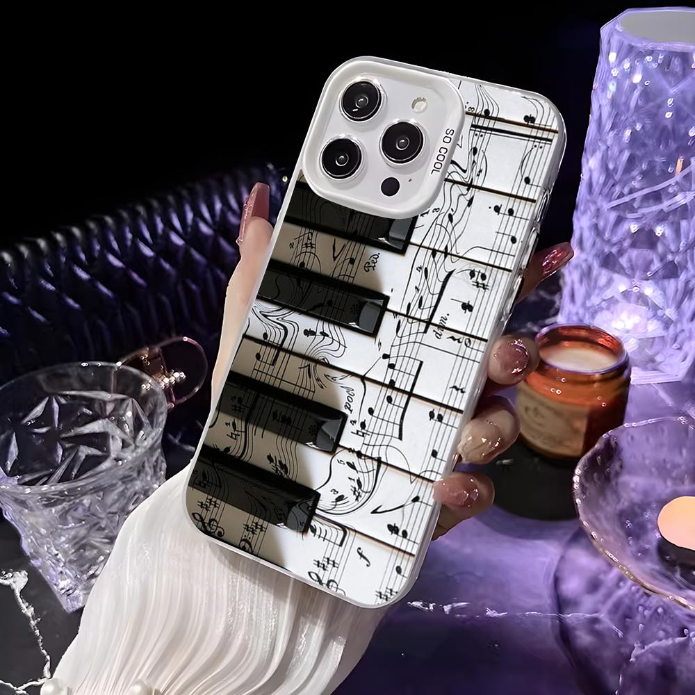 

Music Piano Keyboard Phone Case For iPhone 16 15 14 13 12 11 Pro Max White Matte Laser Metallic Aurora Funda iPhone16pro