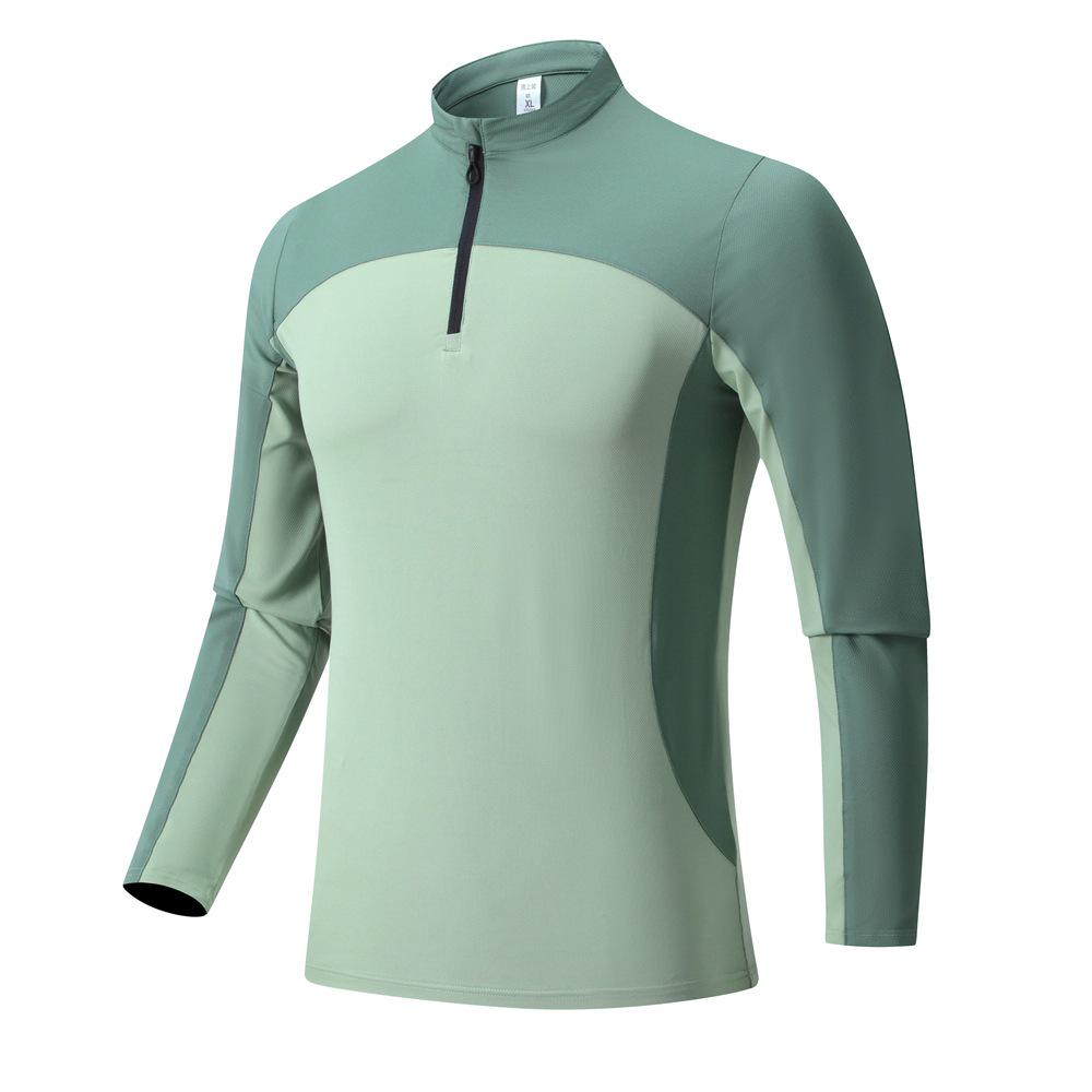 Men's Quick-Dry Long Sleeve Running T-Shirt with Stand Collar and Half Zip, Solid Color Fitness Training Top