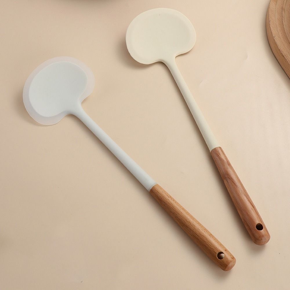 Silicone Kitchen Stir Fry Spoon Wooden Handle Cooking Spatula  Kitchen Tool Cooking Accessories