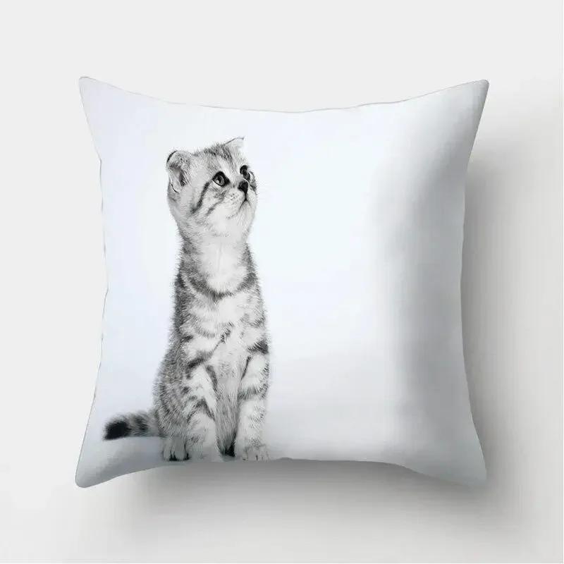 Cute Cat Pet Print Pattern Cushion Cover Home Living Room Sofa Decoration Square Polyester Pillow   45x45cm