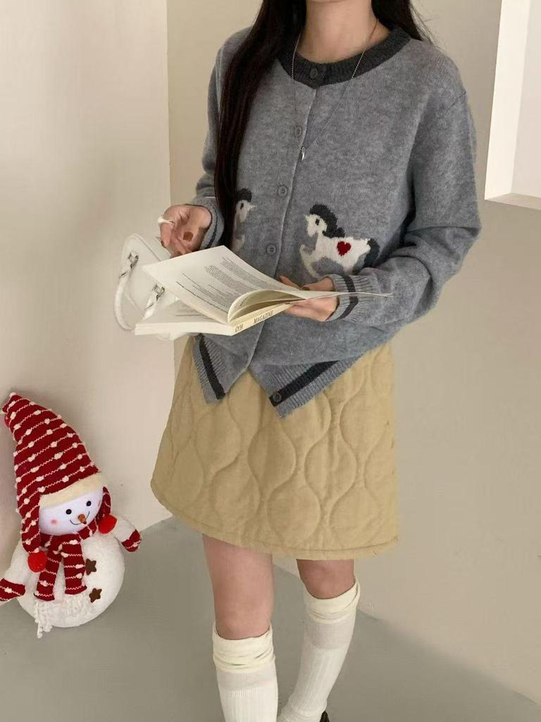 Japanese Style Color Block Jacquard Cardigan