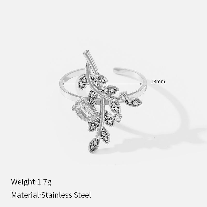 European and American titanium steel natural stone jewelry set, leaf zircon necklace, ring earrings, women's niche high-end sense does not fade