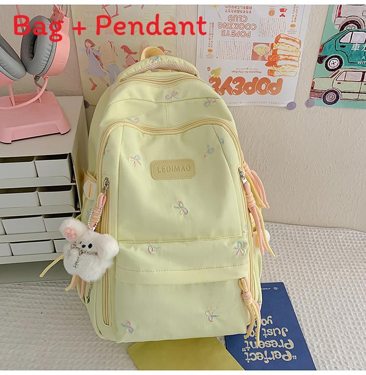 Cute Bowknot Embroidery Student Backpack For Middle School Girls Nylon Schoolbag