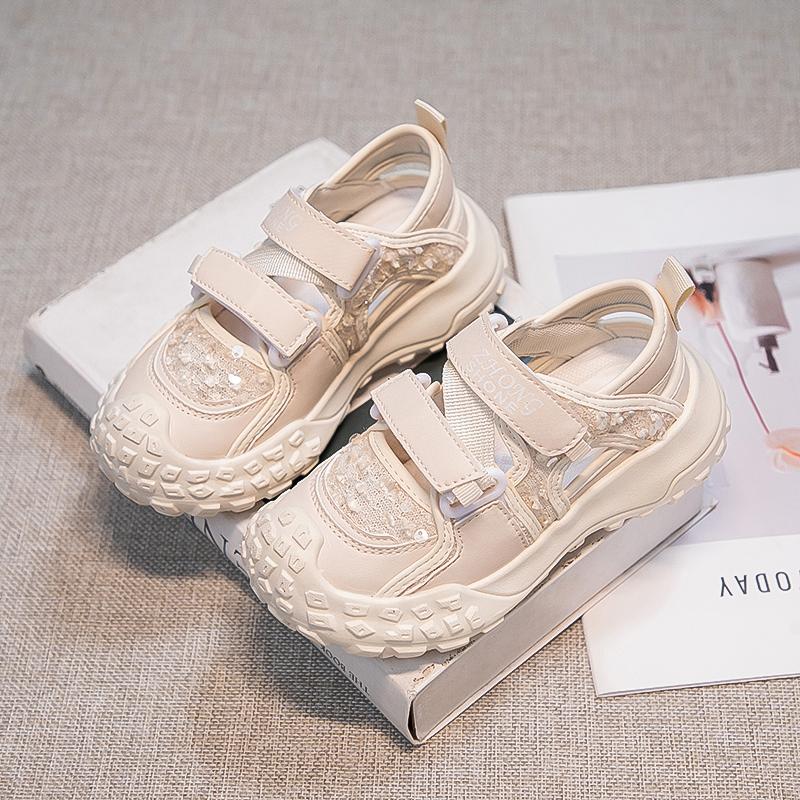 Girls Princess Shoes Non-slip Soft Sole Kids Sneakers Hook&loop 2025 New Fashion Children Running Shoes Mesh Breathable Comfort