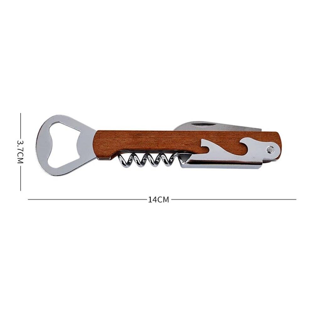 Wood Handle Wine Bottle Corkscrew with Beer Cap Openers for Waiters Bartenders