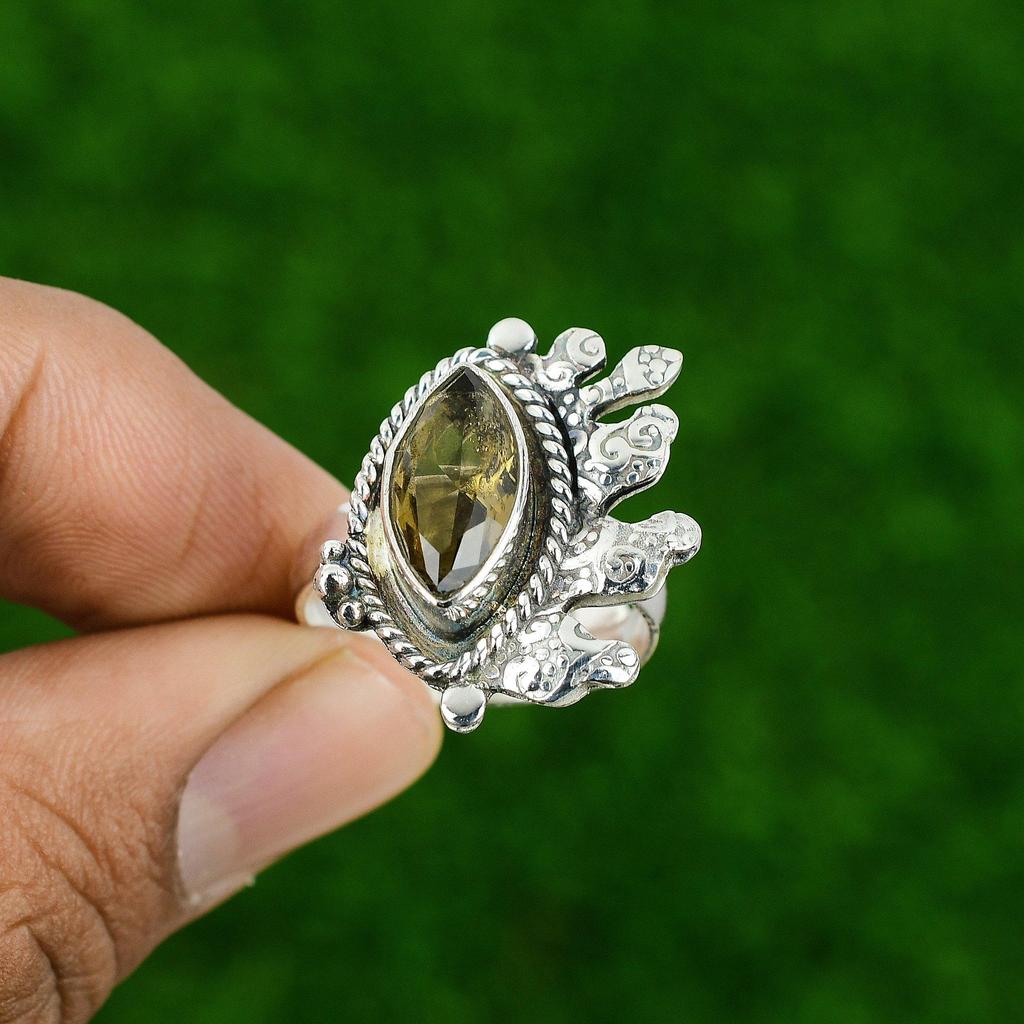 Mothers day Sale Marquise Natural Green Amethyst Multi Stone New Ring 925 Silver