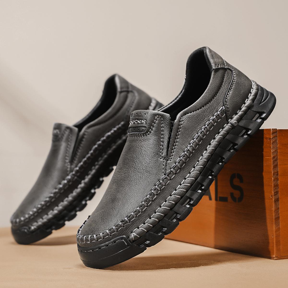 

Мужская повседневная кожаная обувь, мокасины ручной работы, прогулочная обувь на плоской подошве, обувь для вождения на мягкой подошве 46 серый