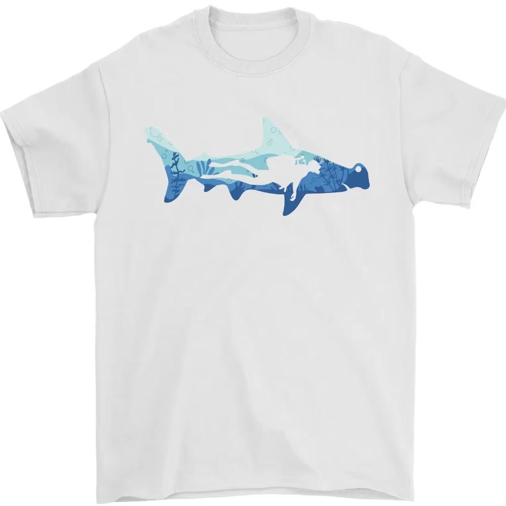 Hammerhead Shark Scuba Diver Diving Unisexs Tee Cotton Unisexs Short Sleeve Outdoor Fashion Casual Summer aesthetic graphic t shirts S