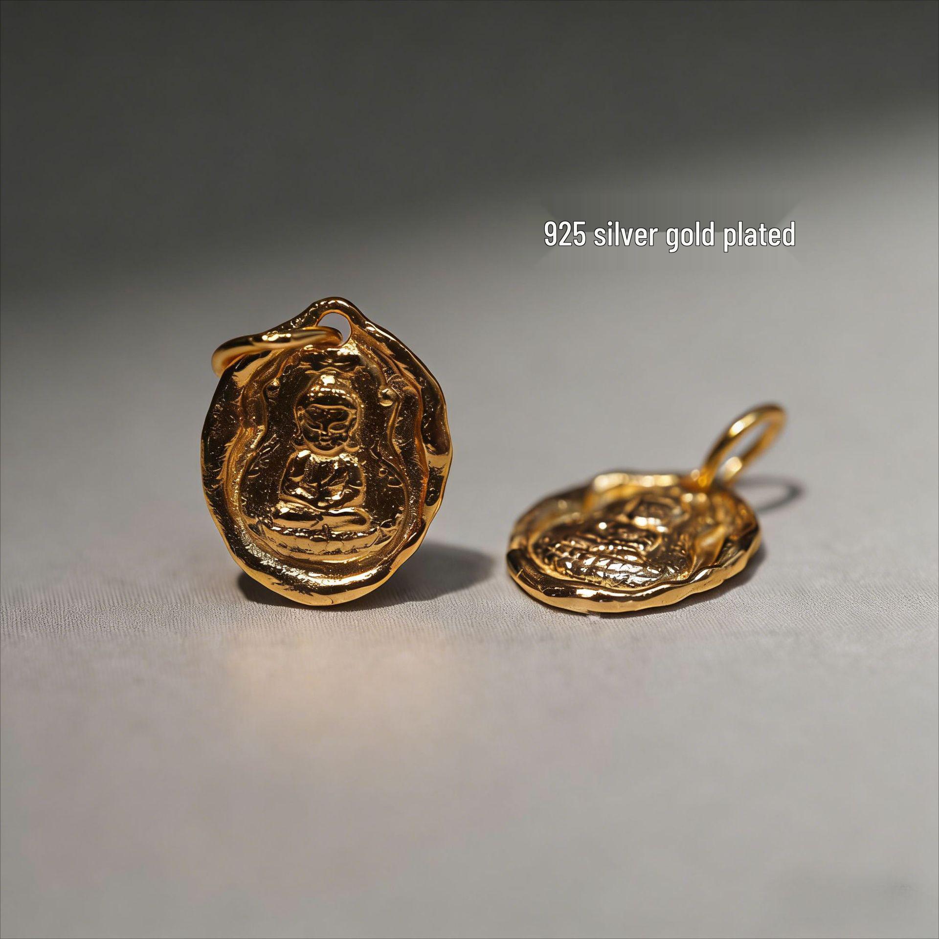 Gold-Plated S925 Silver Amitabha Buddha Tassel Pendant for DIY Crystal Bracelet Jewelry