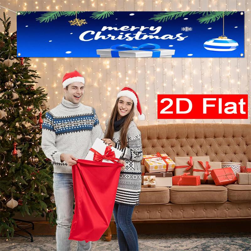 Blue & Silver Christmas Yard Sign, Merry Christmas Design, Polyester Outdoor Garden New Year Party Decoration