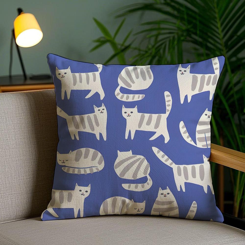 Cute Cat Cushion Cover Soft Short Plush Double-Sided Printing Home Decor Machine Washable Pillow Case Gift