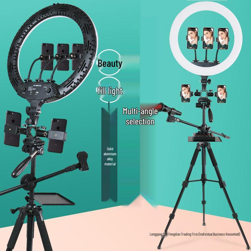 Universal Multi-Function Mobile Phone Stand with Beauty Fill Light for Live Streaming and Outdoor Use
