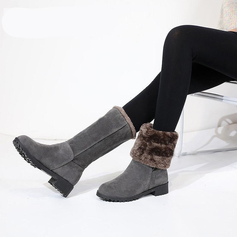 High Boots Snow Boots Women's Thickened New Fashion All-match Plus Velvet Cotton Boots Women's Mid-heel Boots