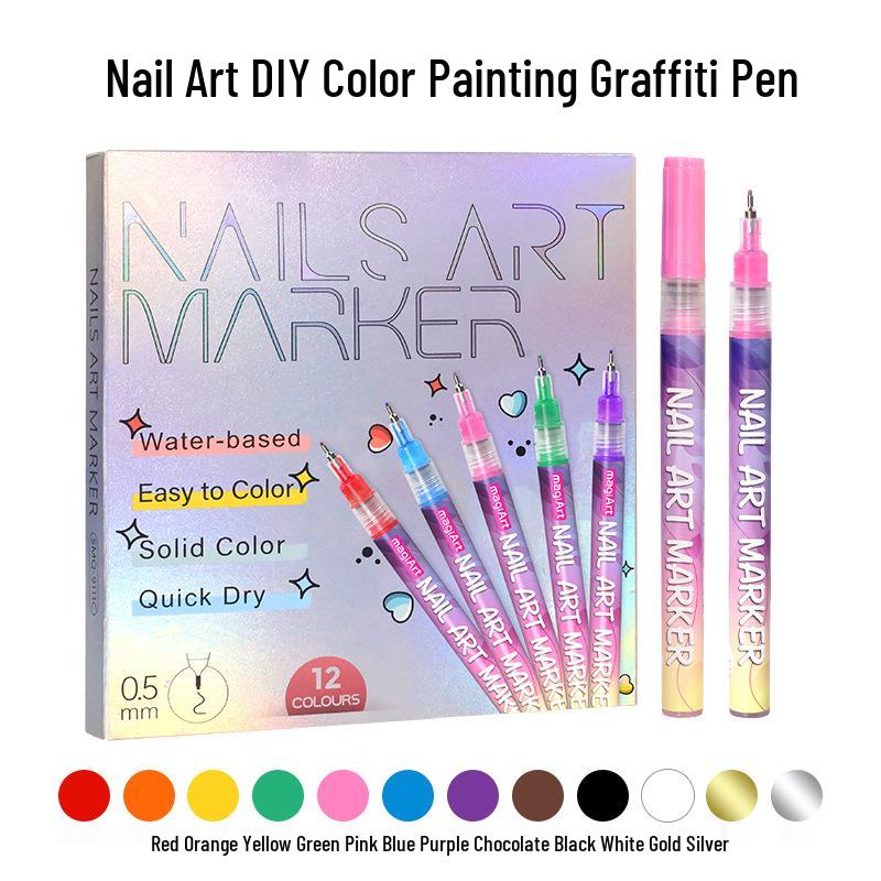 

12-Color Nail Art Pen Set: Fine 0.5MM Tip for Smooth Ink Flow & Precise Outlining