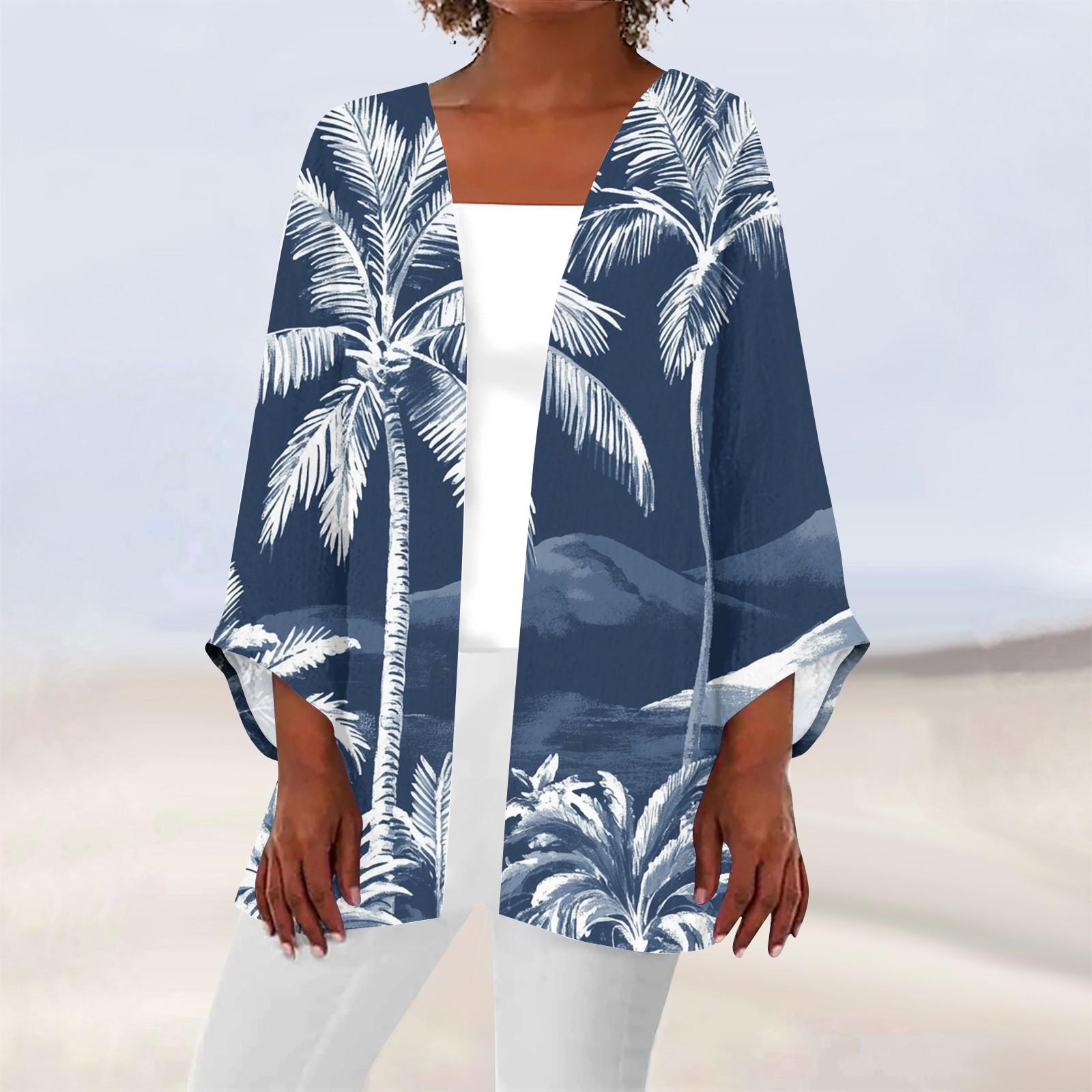 

Женская повседневная модная легкая куртка средней длины с принтом, кардиган L синий