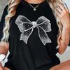 S Casual Crew Neck T-Shirt with White Bow Print Harajuku Short Sleeve Casual Clothing Street Tops Tees Aesthetic Clothes