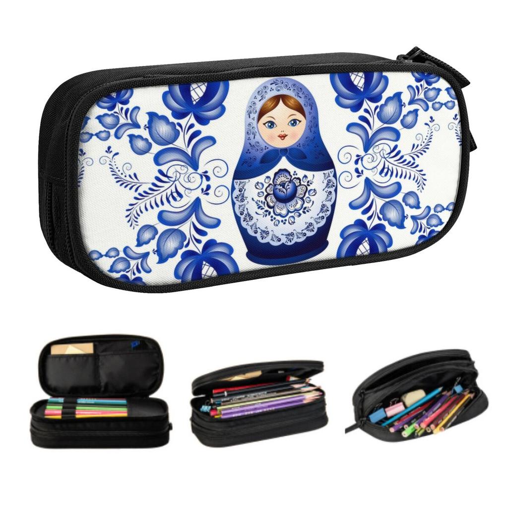 Custom Matryoshka Doll Russia Kawaii Pencil Cases Girls Boys Big Capacity Russian Folk Art Pencil Box Students Stationery