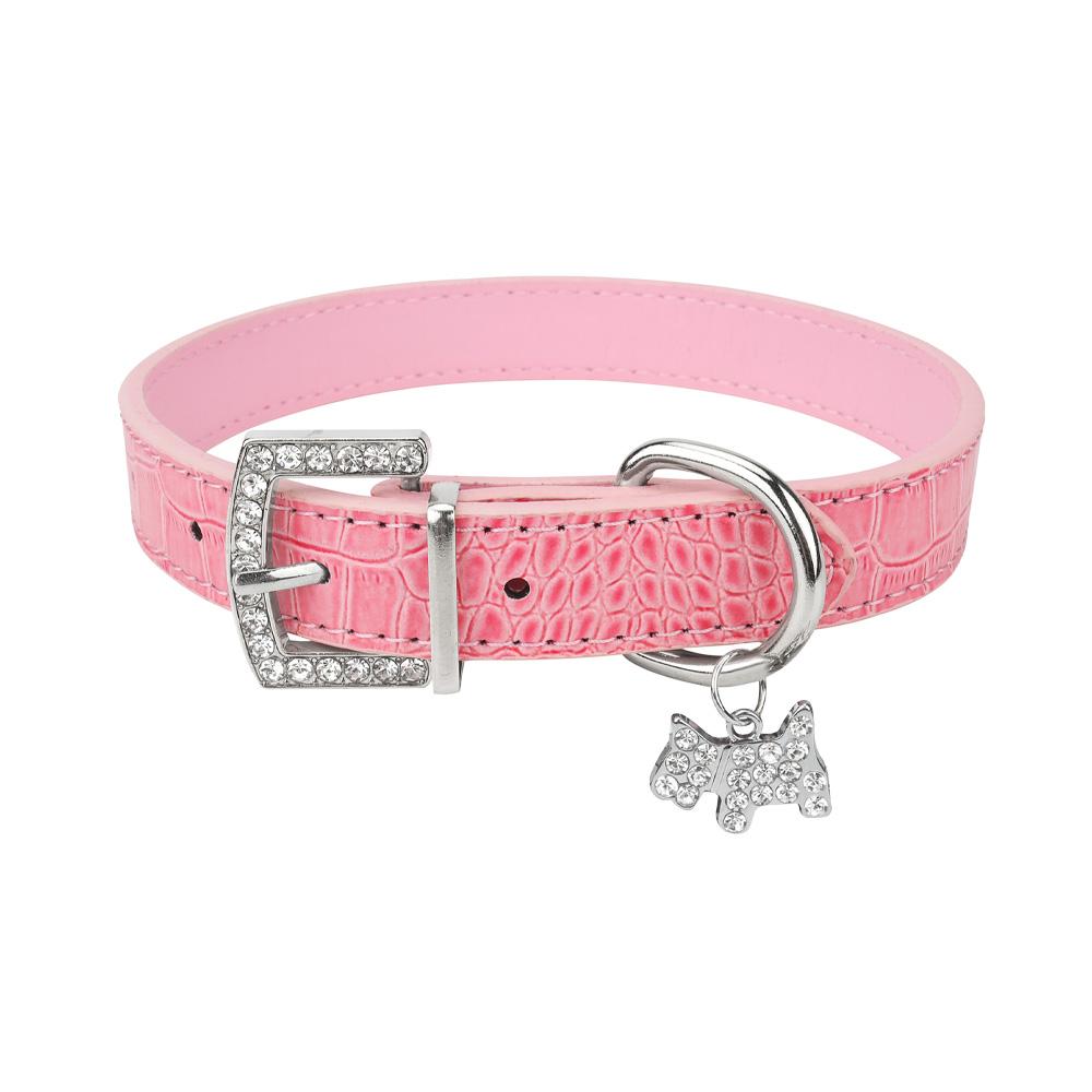 

Small Durable Dog Collar PU Leather Padded Pet Collars with Puppy Pendant & Rhinestone Buckle for Small Medium Large Dogs & Cats XS 1.5X30cm розовый