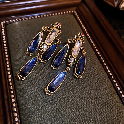 Vintage Style Colorful Earring for Women Water Droplet Drop Earring Personalized Design French Style Light Luxury Zircon
