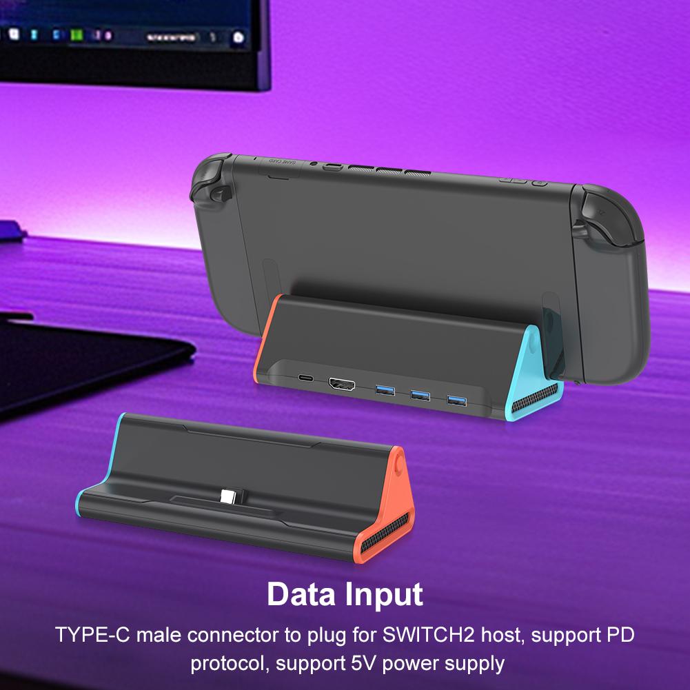 For Nintendo Switch 2 TV Docking Station Game Console Charging Dock Stand Base With HDMI-Compatible Output/Type C Port/USB Port