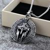 Antique Spartan Warrior Mask Pendant Necklace Stainless Steel Mens Jewelry Single Sided Design