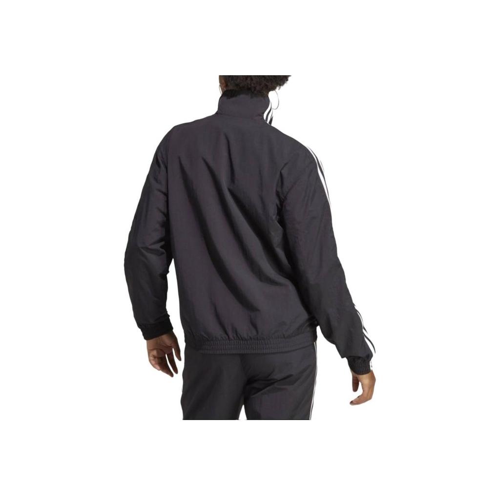adidas Originals Trefoil Logo Print Striped Long Sleeve Stand Collar Jacket Women Jacket Black IB7443