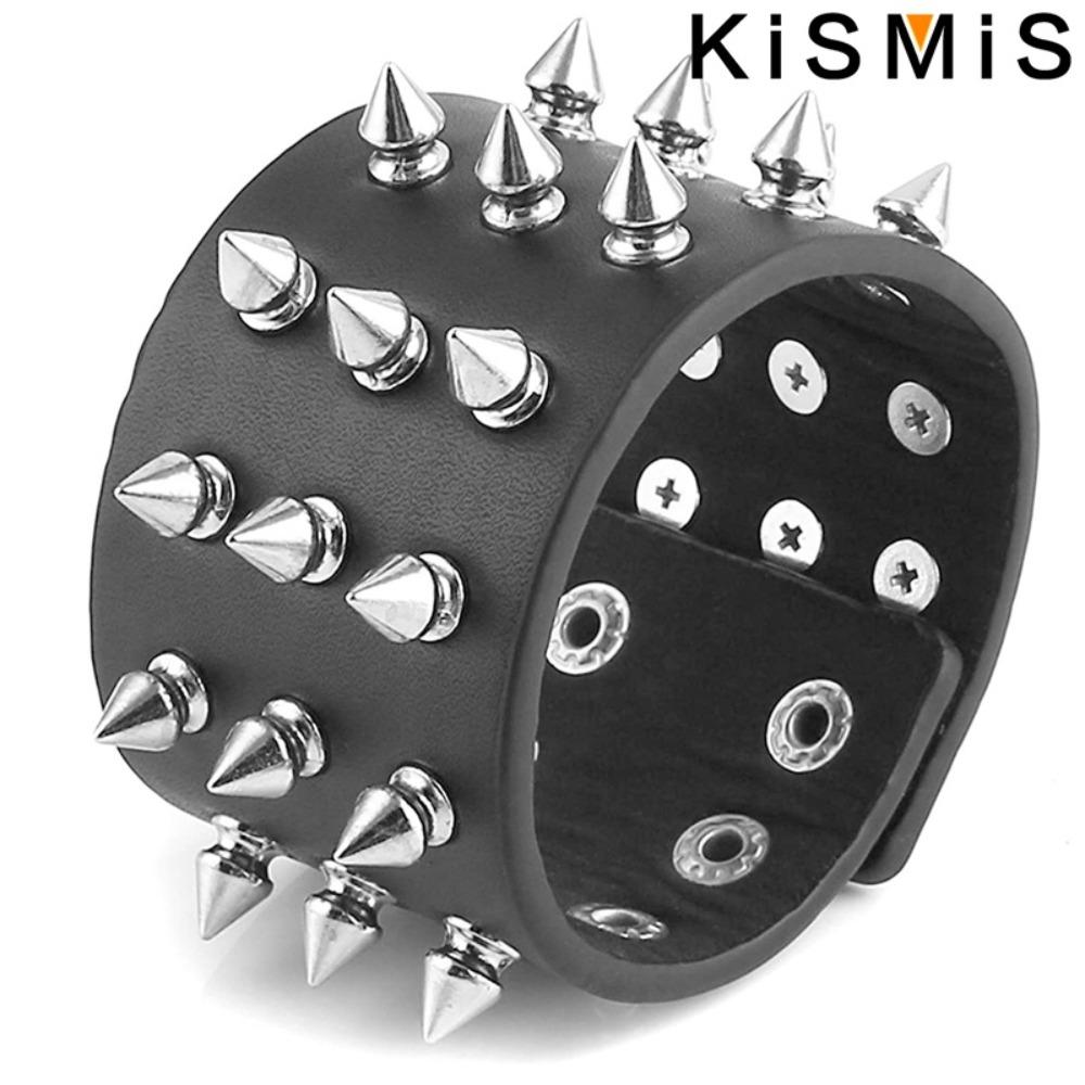 Punk Gothic Metal Cone Studs Rivet Leather Bracelet Wide Cuff Wristband for Men Fashion Jewelry Charm