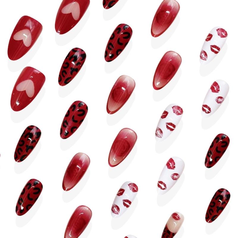 Pack Of 30Pieces False Nail Red Lips Rose Leopard Art Artificial Nail For Parties Dates And Everyday Beauty Decors