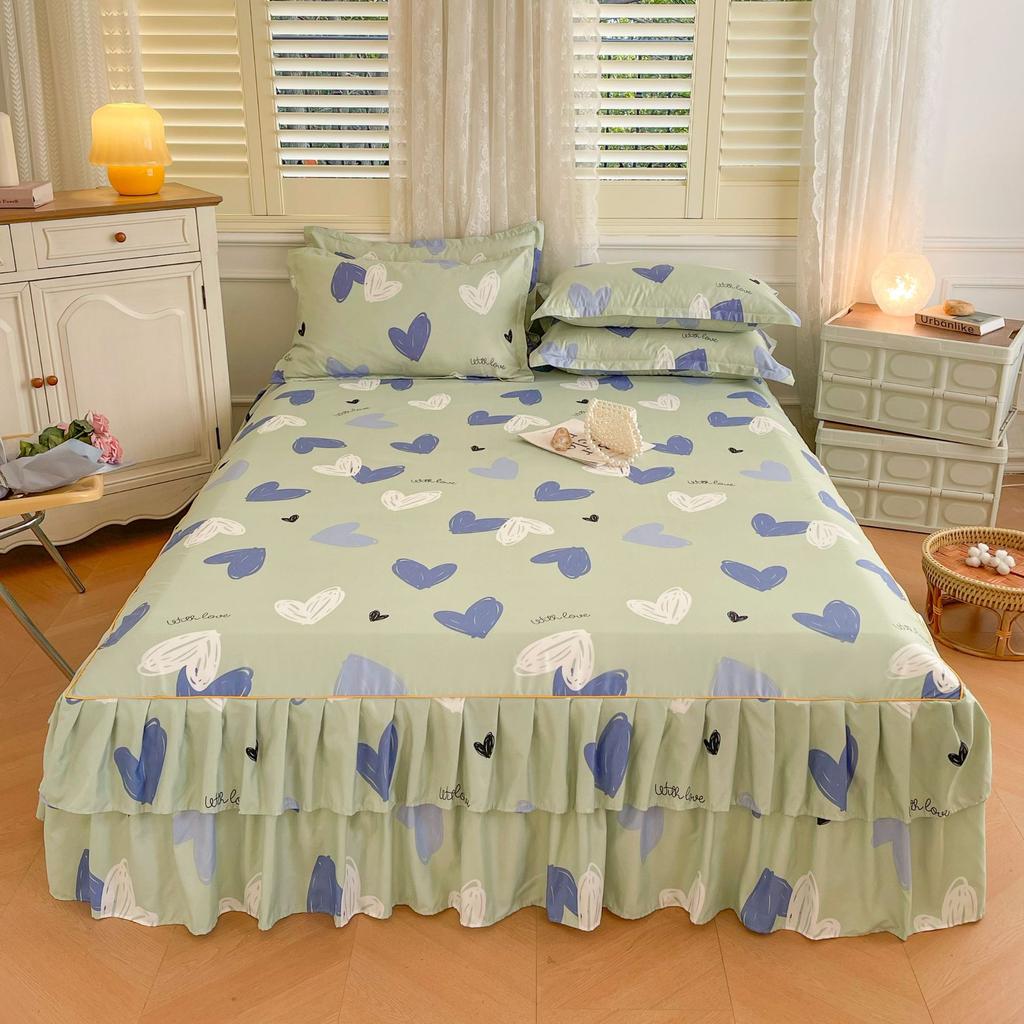 Δαντελένια φούστα με διπλό στρώμα, σετ τριών τεμαχίων, αντιολισθητικό κάλυμμα κρεβατιού, φούστα κρεβατιού, μονό κάλυμμα κρεβατιού, φούστα κρεβατιού, σετ τριών τεμαχίων