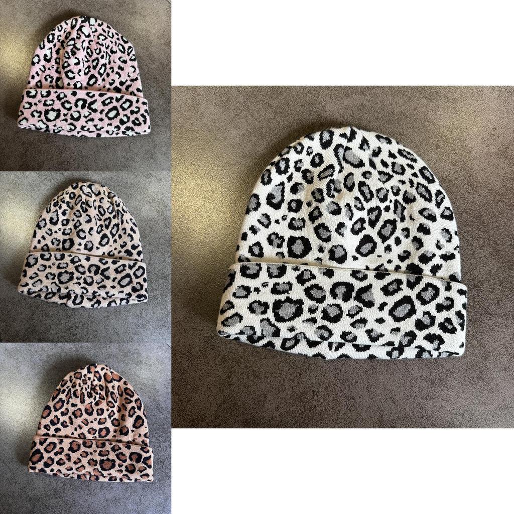 Fall Winter Knit Hat For Women With Warm Leopard Pattern Outdoor Beanie For Cold Weather