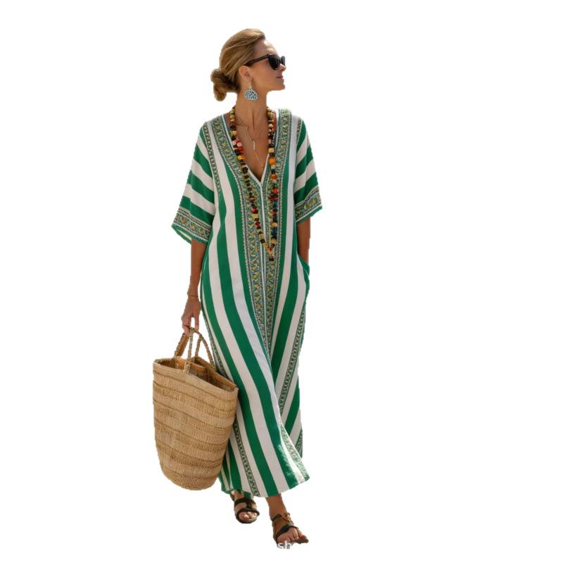 European and American bohemian women's dress seaside vacation elegant fashion print