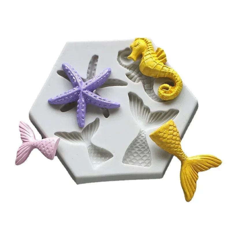 Creative Ocean Animal Shaped Baking Mold Mermaid Fish Tail Seahorse Starfish Gummy Chocolate Cake Decoration Mold Cake Tool