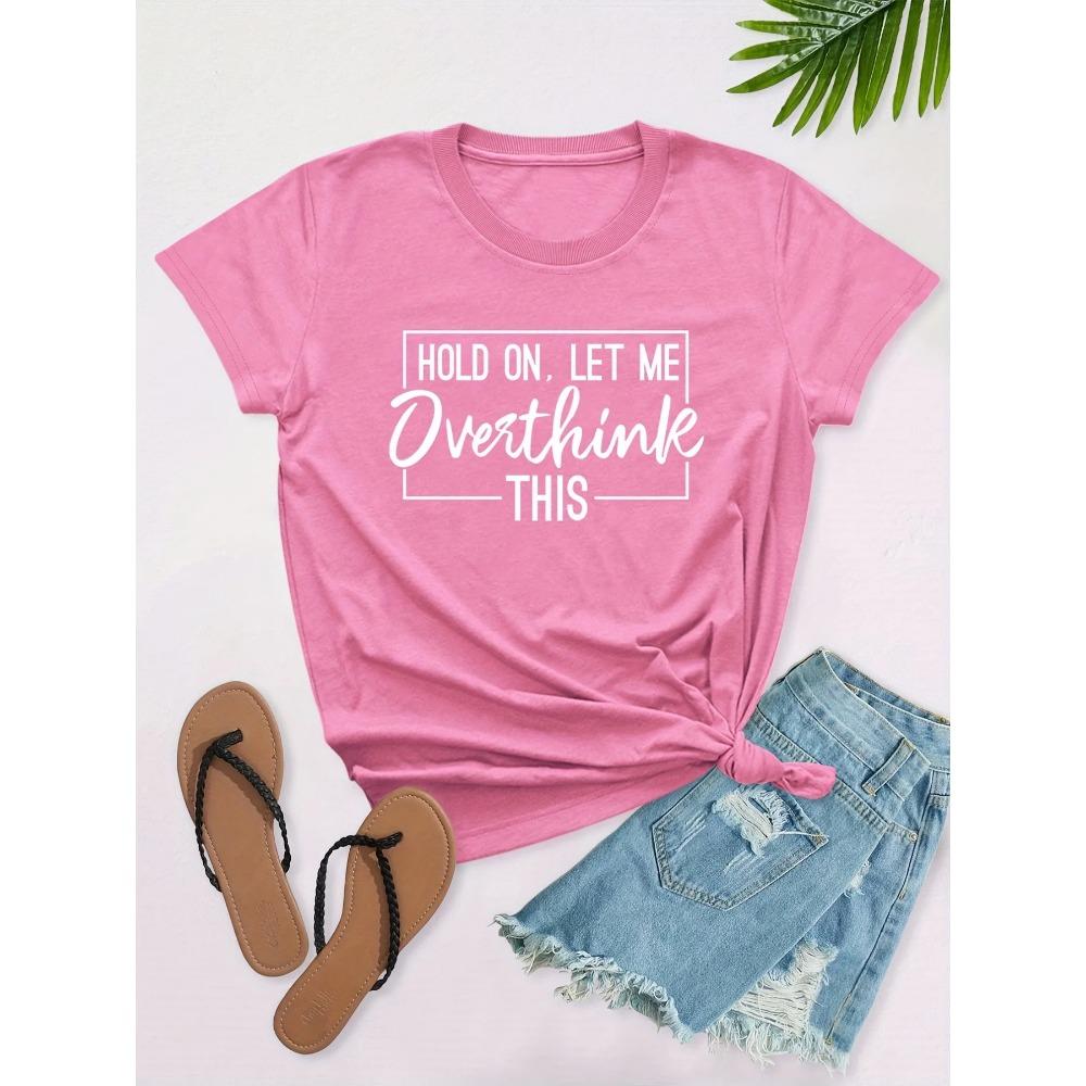 Plus Size Letter Print Short Sleeve Pullover T-shirt Women's Plus Slight Stretch Round Neck Casual Tee Casual Aesthetic Clothes