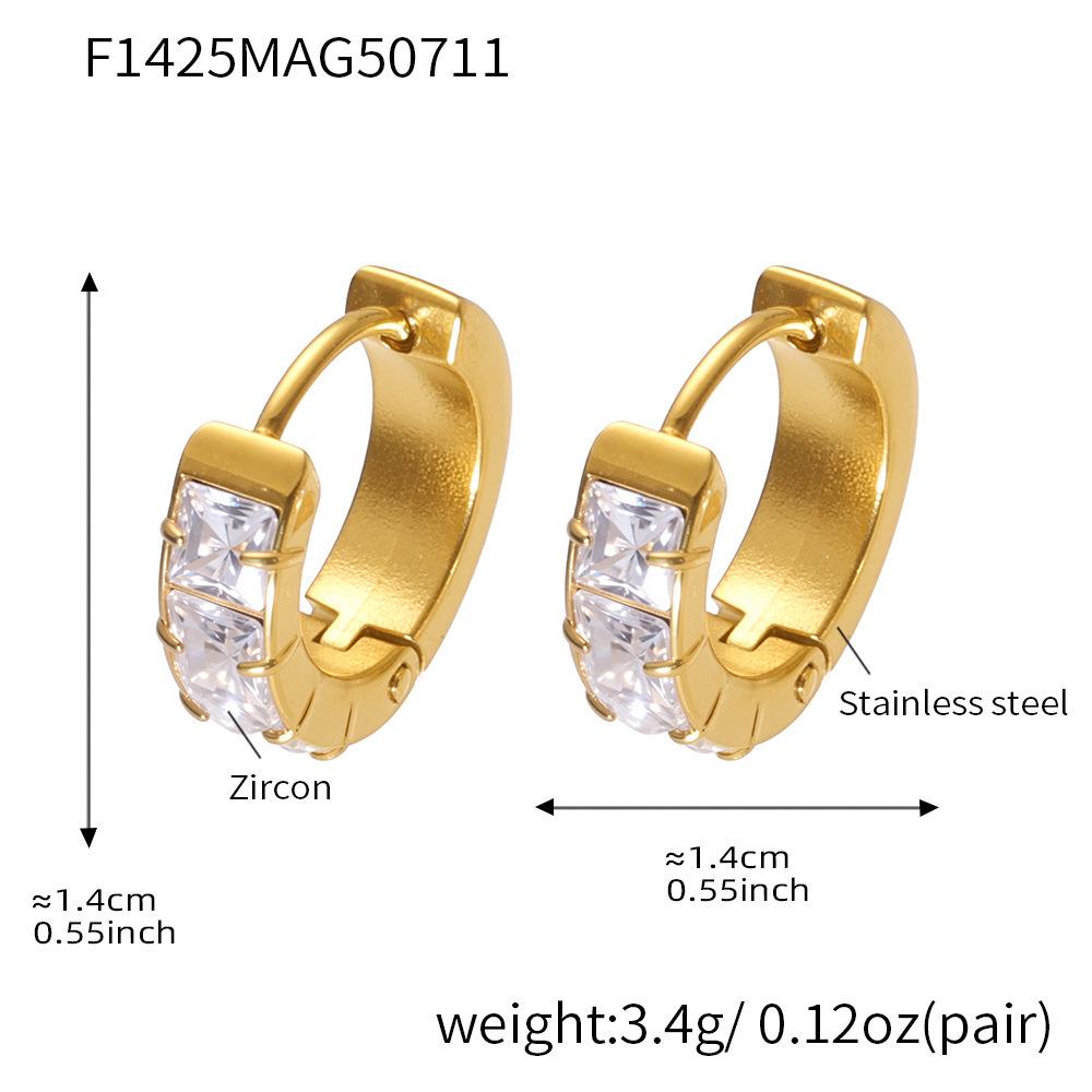 Qiong Yao European Style Rhinestone Hoop Ear Cuff, 18K Gold-Plated, Luxury Stainless Steel Earrings, Fade-Resistant.