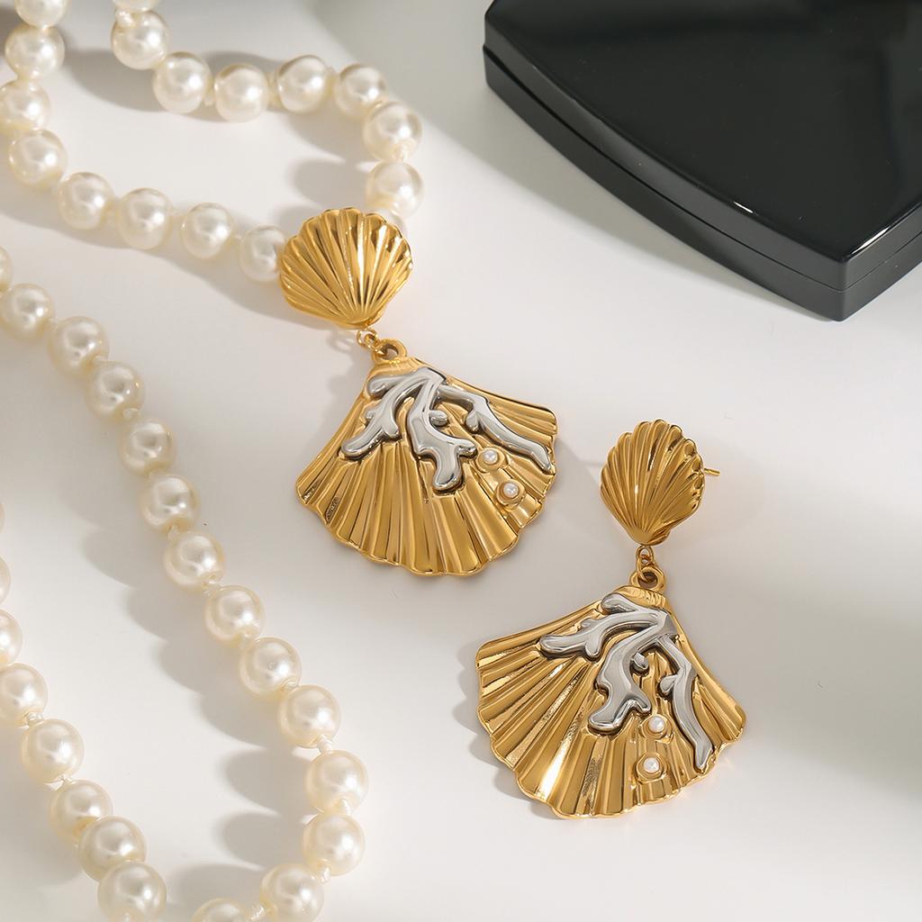 Fashion Stainless Steel Ocean Scenery Coral Shell Pendant Earrings High Quality Summer Fashion Jewellery Gift