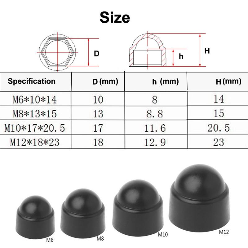 100pcs Screw Protection Cap Cover Bolt Nuts M6 M8 M10 M12 Exposed Hexagon Plastic Front Rear Door Deco for Car Motorcycle