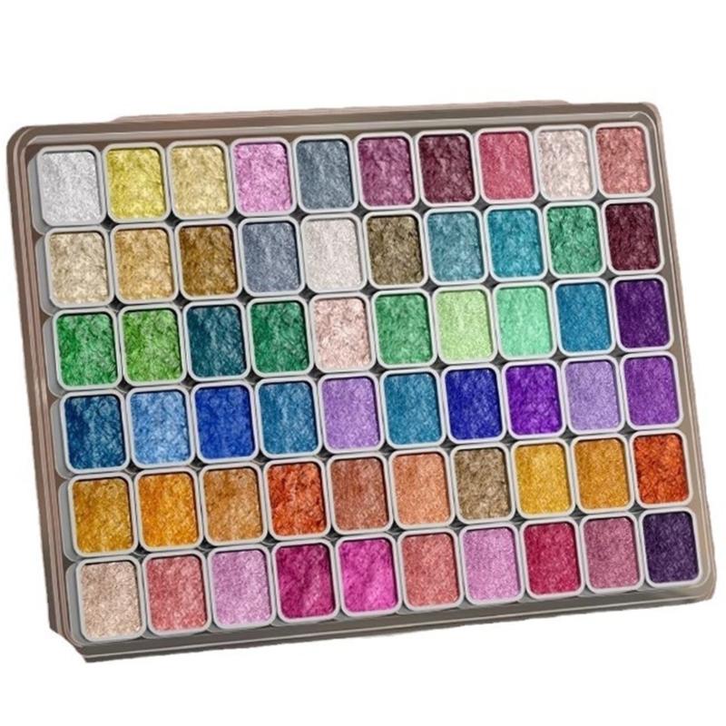 

60 цветов, набор блестящих акварельных красок, твердые перламутровые пигментные принадлежности для рисования для художников, студентов, любителей 1