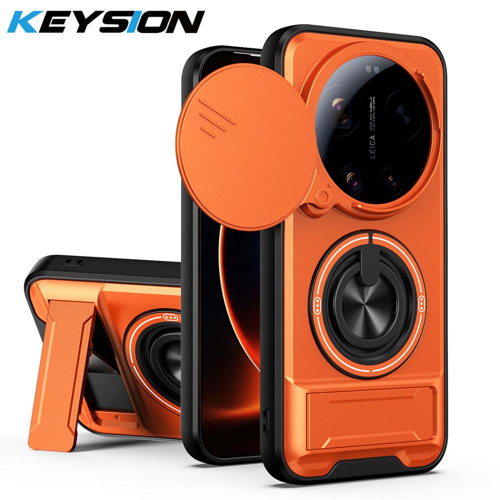KEYSION Magnetic Phone Case for Xiaomi 17 Ultra 5G Slide Camera Lens Protection Upright Kickstand 360 Ring Shockproof Back Cover