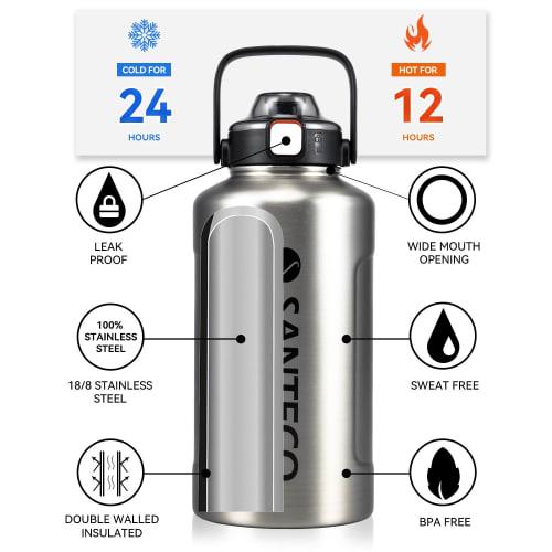 SANTECO Vacuum Insulated Water Bottle, Large Capacity, 1900ml, Keeps Cold or Hot, Includes Straw, Compatible with Direct Drinking, Sports Drinks, Styl