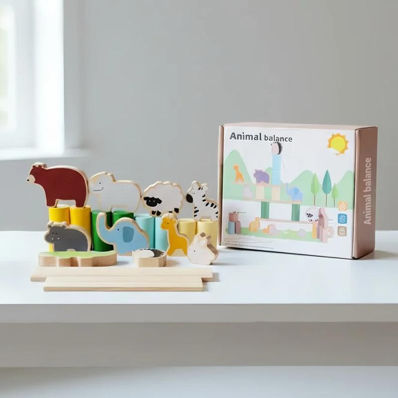 Children s animal creative large particle solid wood building blocks, baby stacking game, early education educational toys