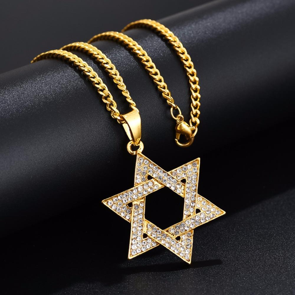 

Jewish Magen Star of David Necklace Men/Women Bat Mitzvah Gift Israel Judaica Hebrew Jewelry Hanukkah Pendant Gold Color N1046D 60cm